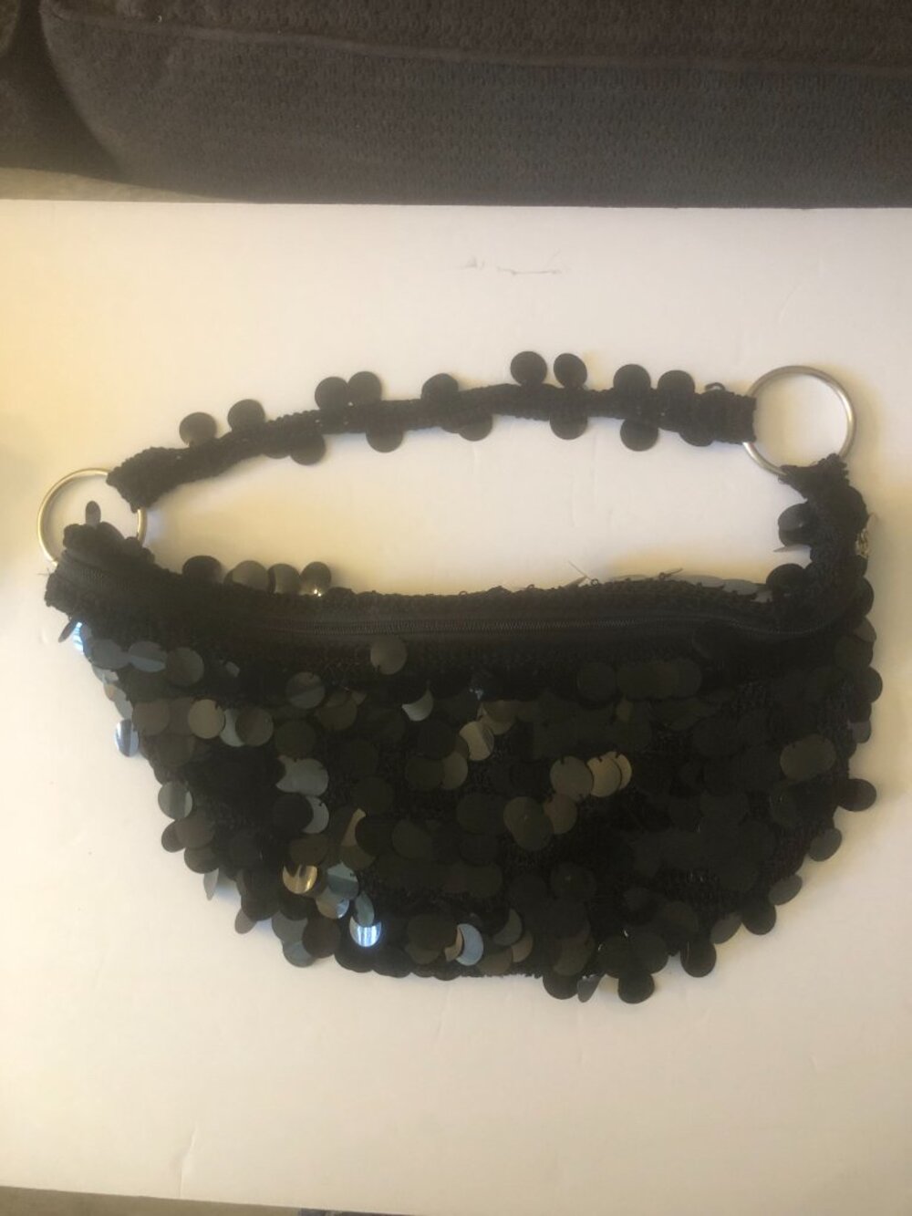 Black Crochet Knit Paillette Sequins Hobo Bag Purse Handbag